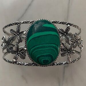 1985 Intricate Silver Bracelet with Green Stone